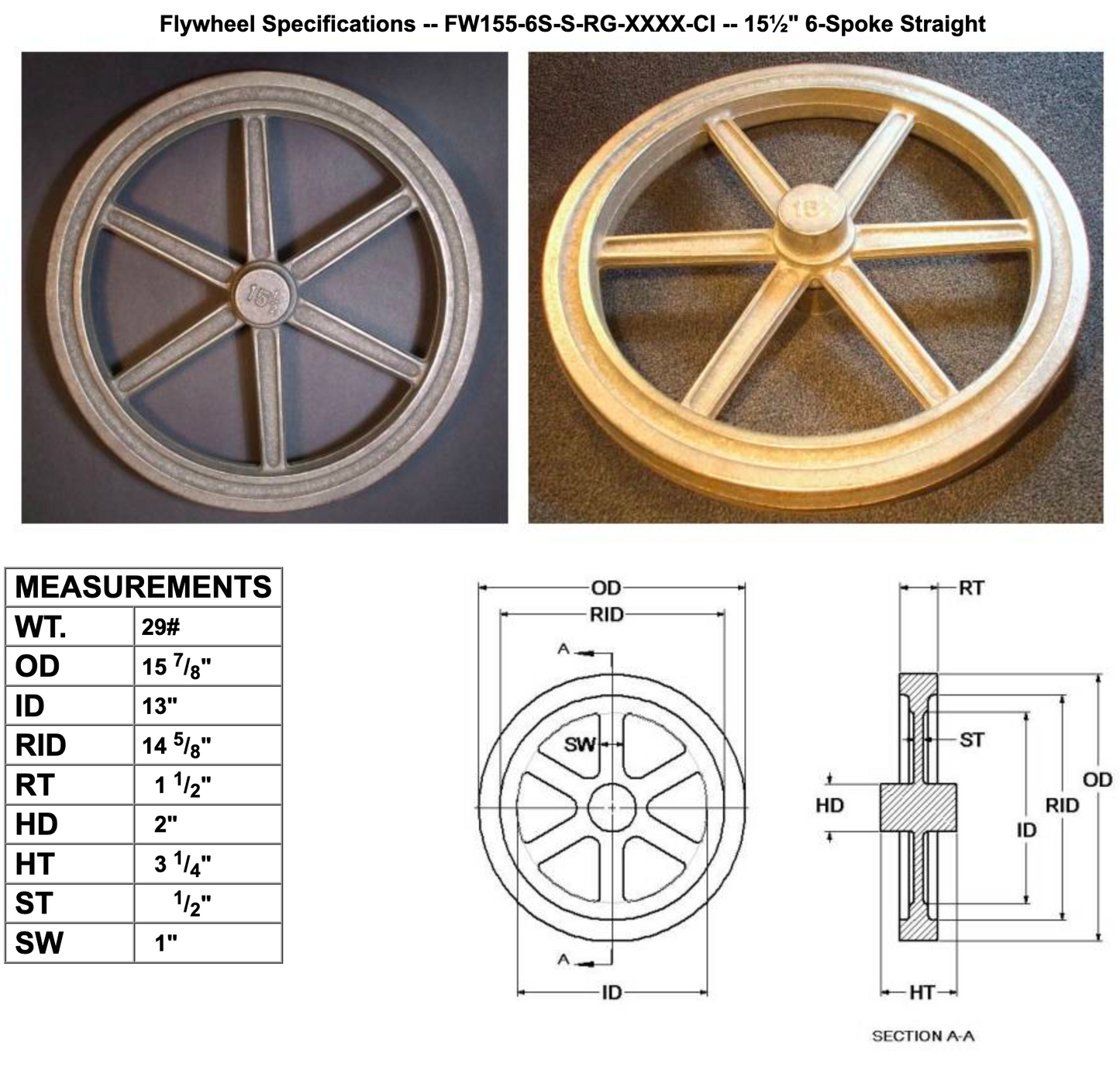 15½" Flywheel 6-Spoke Straight (Special Order Item)