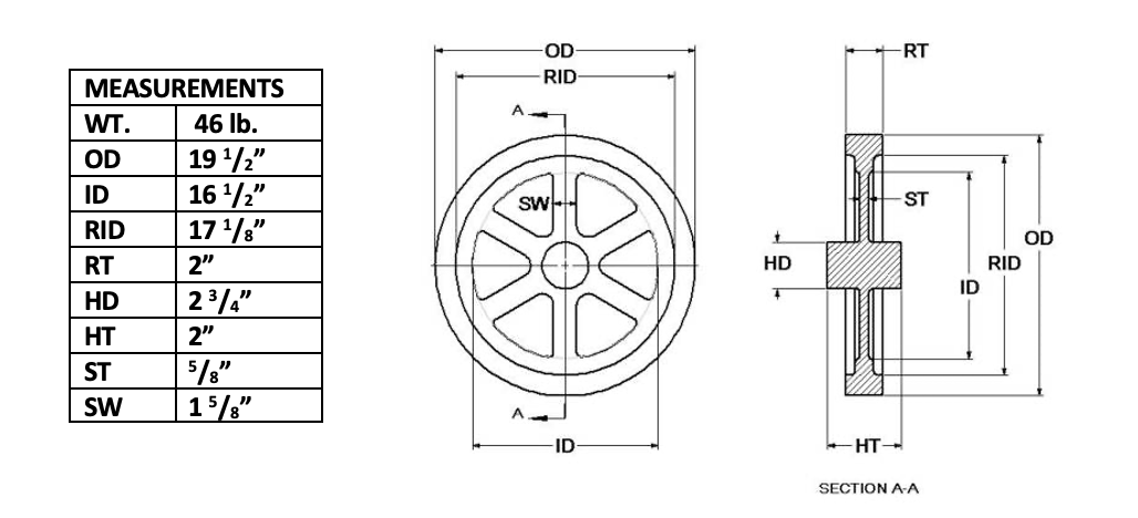 19 ½" Flywheel 6-Spoke Straight (Special Order Item)