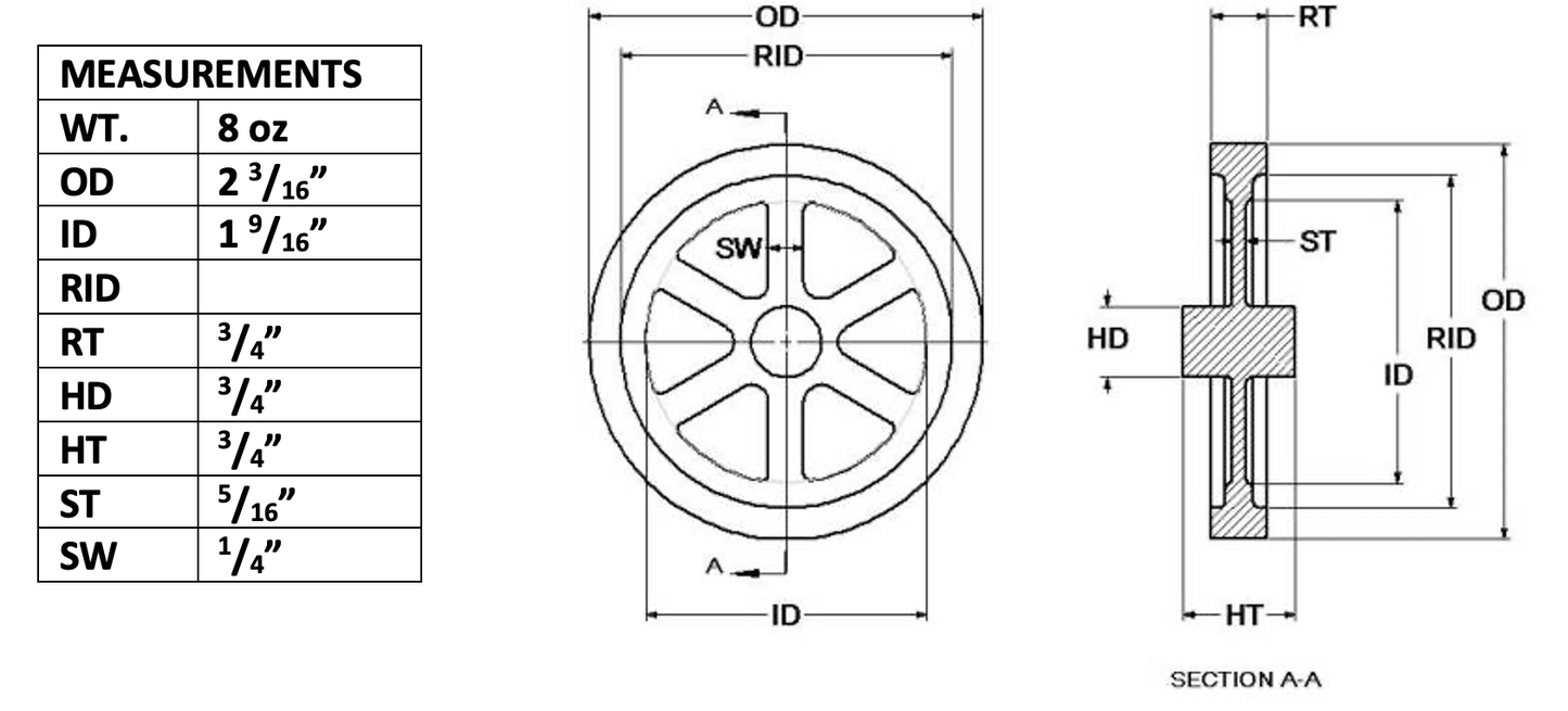 2" Flywheel 5-Spoke Straight Heavyweight