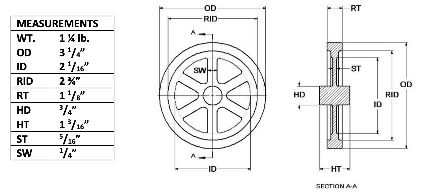 3" Flywheel 6-Spoke Straight Extra Heavyweight