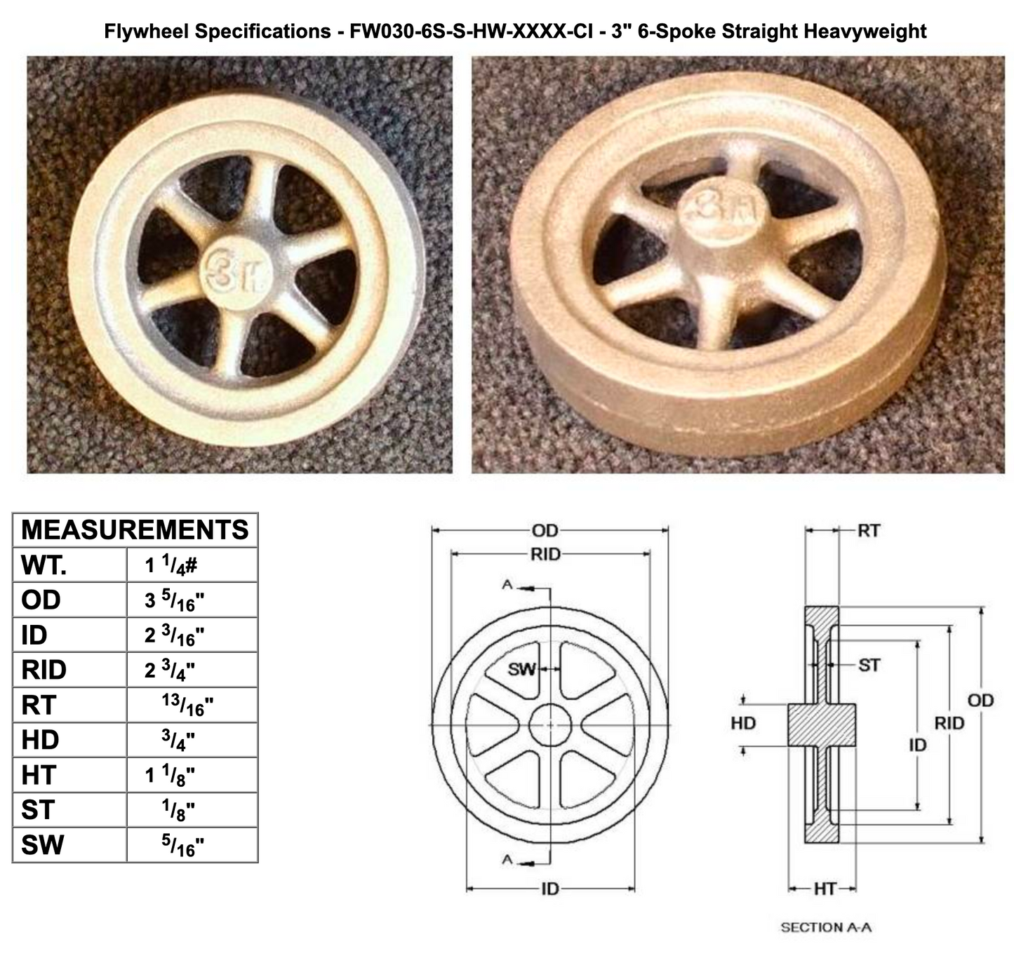 3" Flywheel 6-Spoke Straight Heavyweight