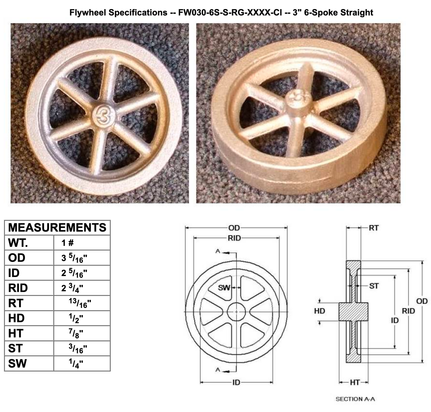 3" Flywheel 6-Spoke Straight