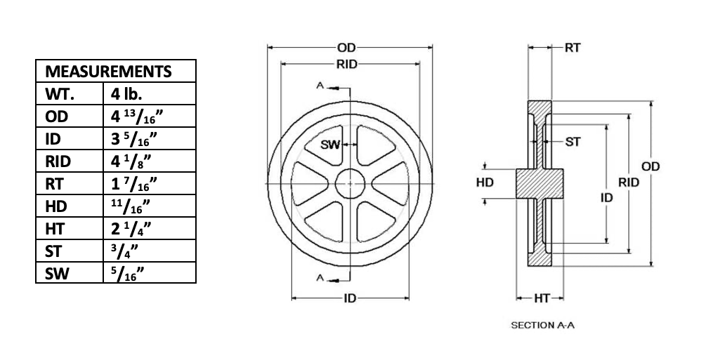 4¾" Flywheel 6-Spoke Straight Heavyweight