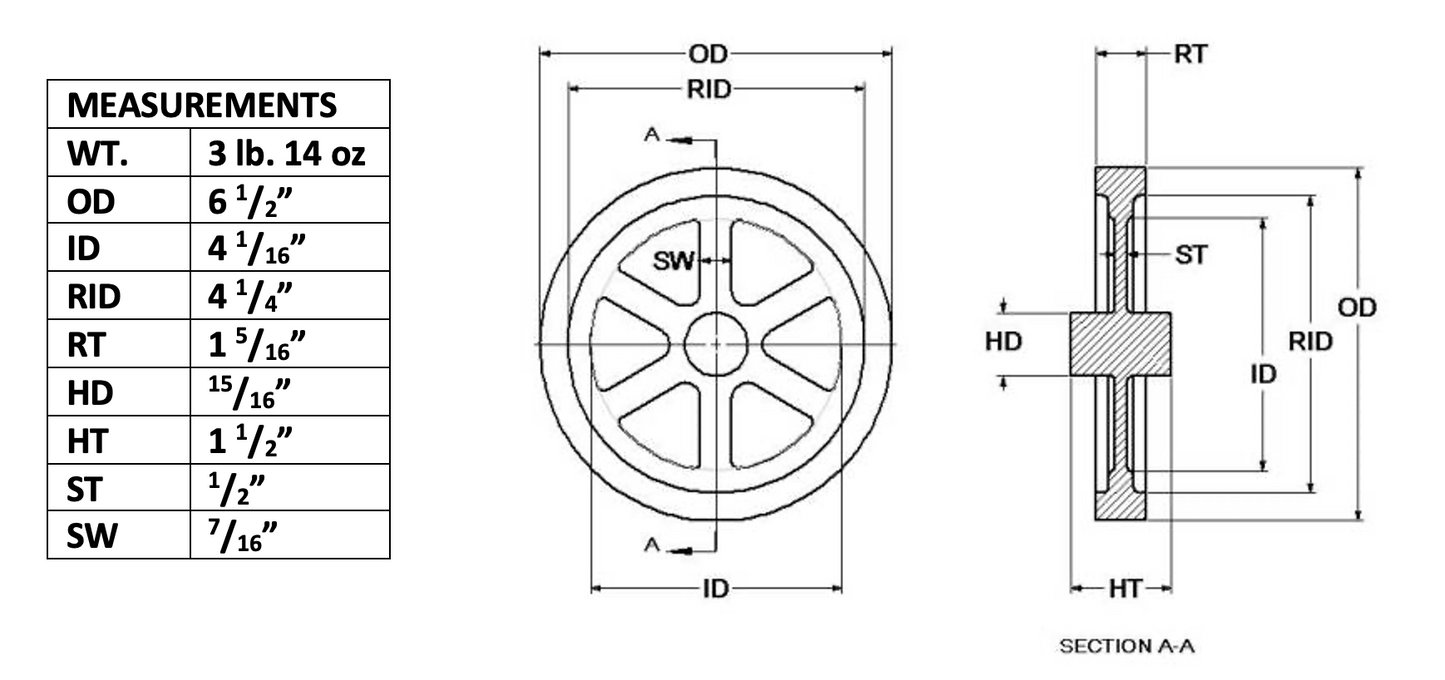 5¼" Flywheel 6-Spoke Straight Heavyweight