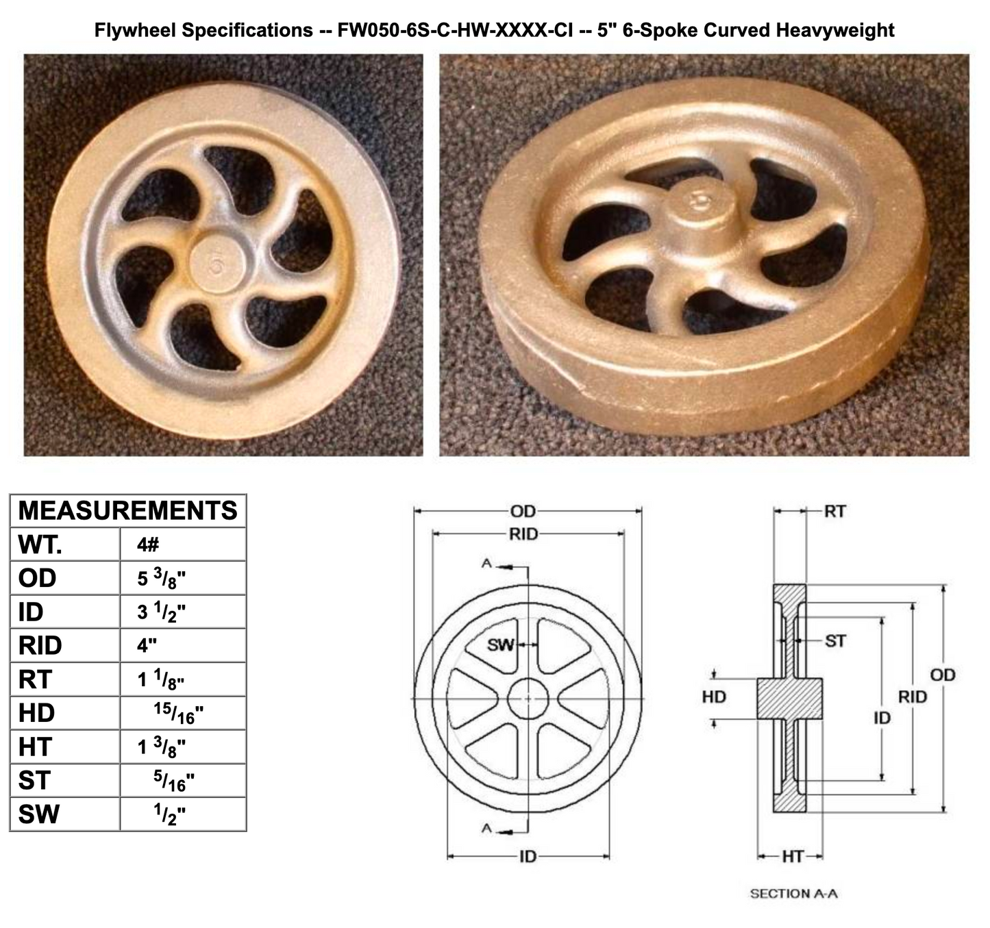 5" Flywheel 6-Spoke Curved Heavyweight