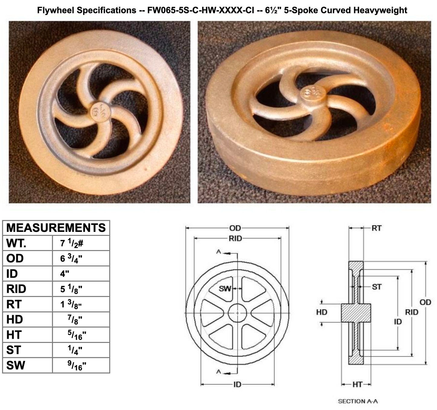 6½" Flywheel 5-Spoke Curved Heavyweight