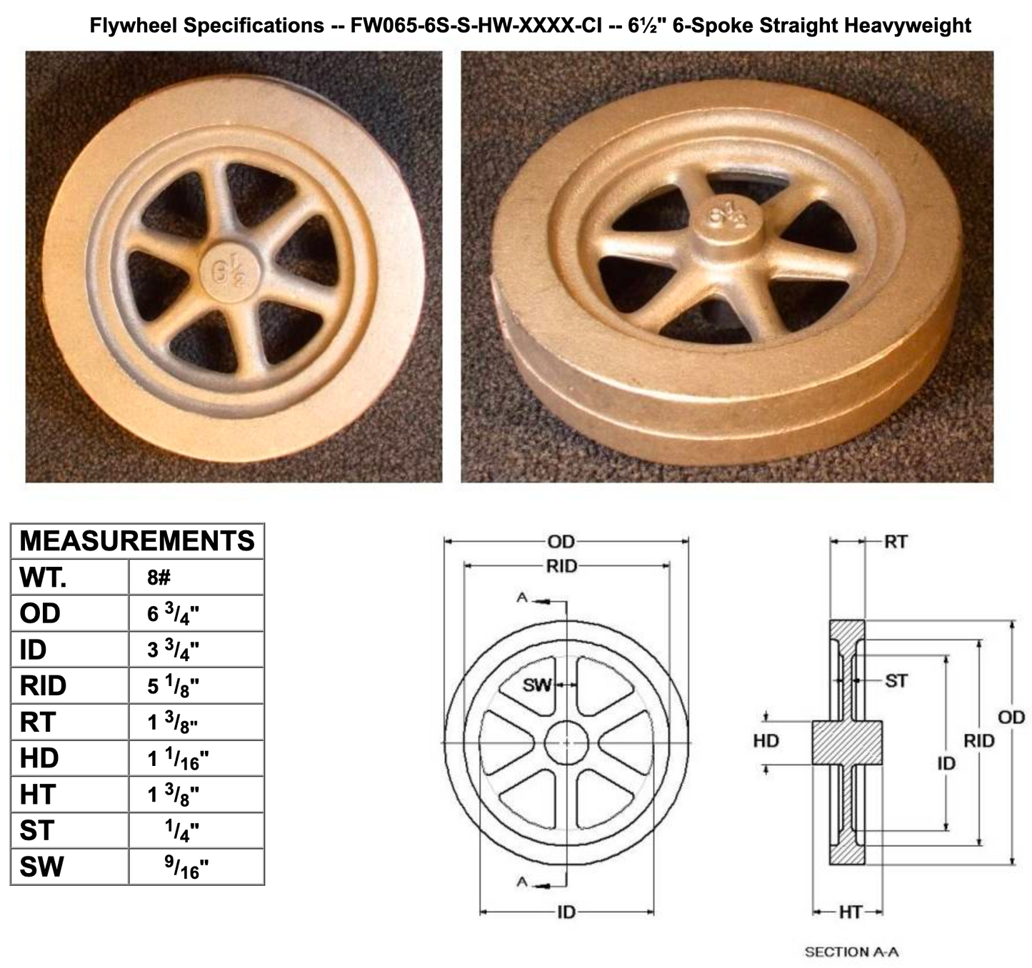 6½" Flywheel 6-Spoke Straight Heavyweight