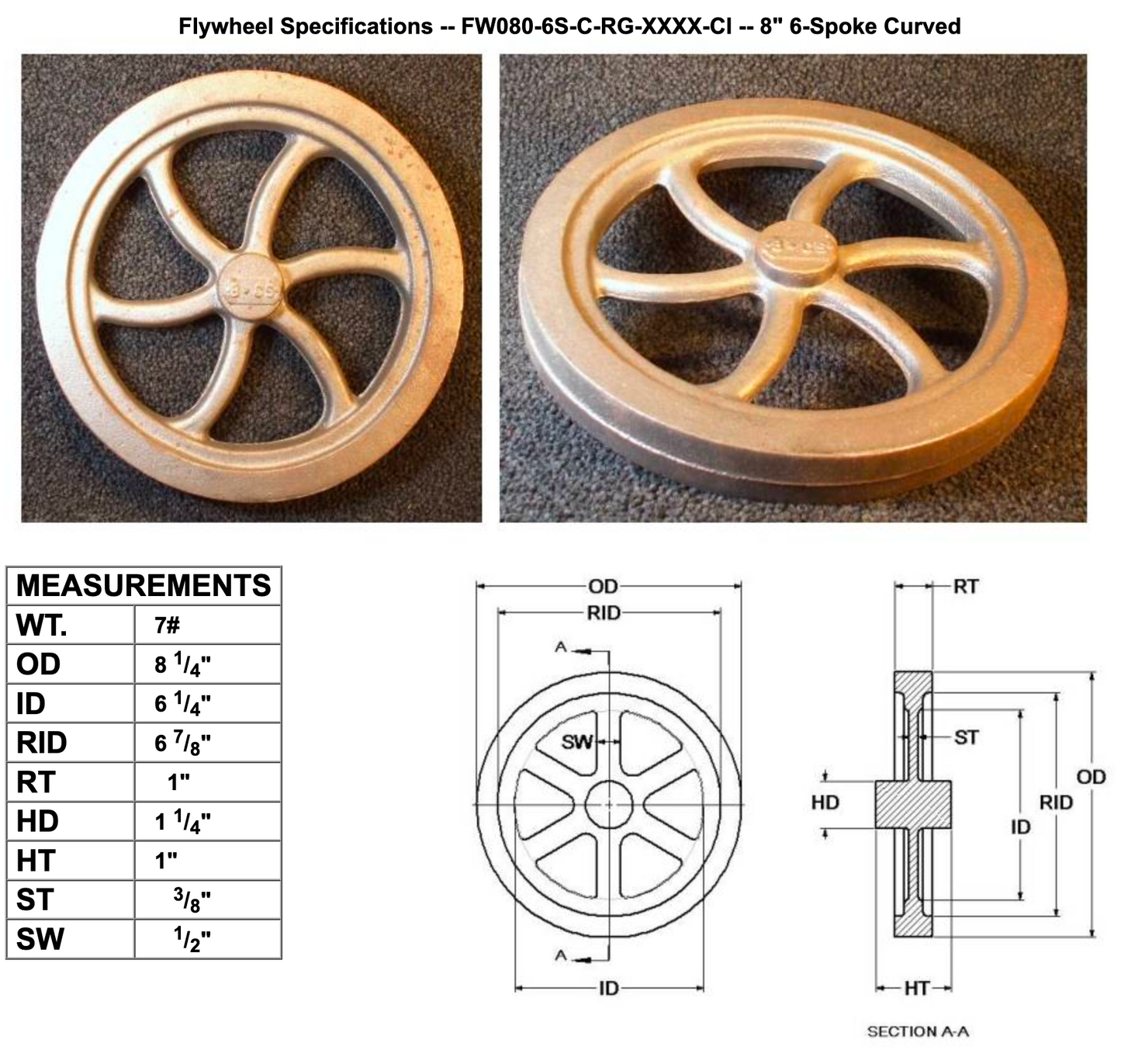 8" Flywheel 6-Spoke Curved