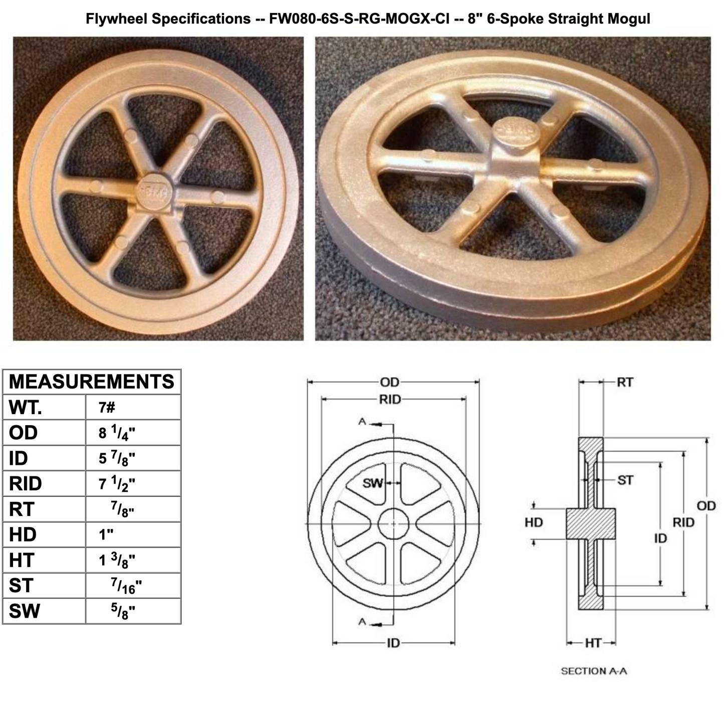 8" Flywheel 6-Spoke Straight (Mogul)