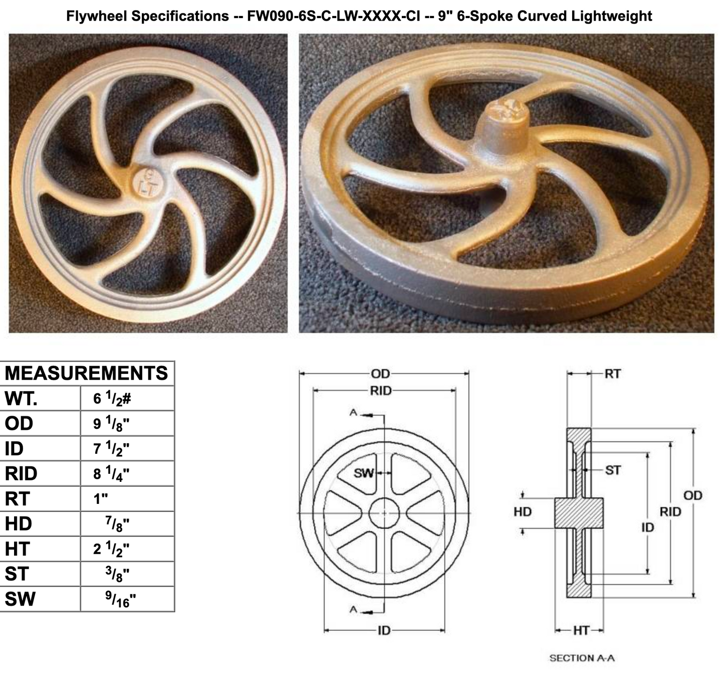 9" Flywheel 6-Spoke Curved Lightweight