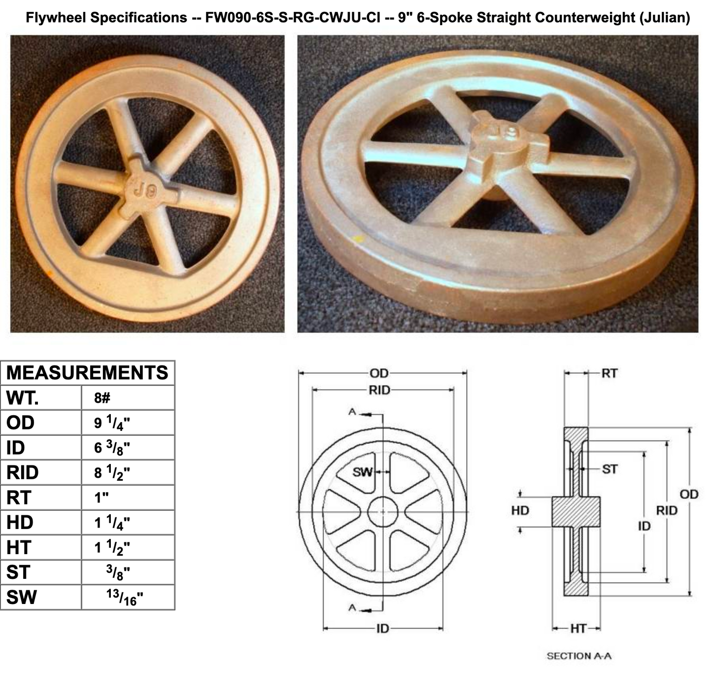 9" Flywheel 6-Spoke Straight Counterweight (Julian)