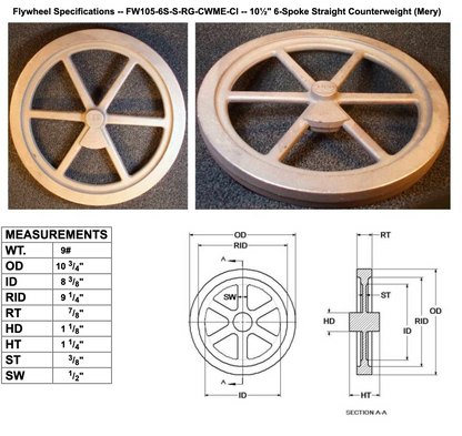 10½" Flywheel 6-Spoke Straight Counterweight (Mery)