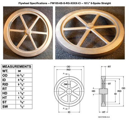 10½" Flywheel 6-Spoke Straight