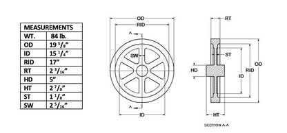 19 ½" Flywheel 6-Spoke Straight Heavyweight (Special Order Item)