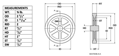 2½" Flywheel 6-Spoke Straight