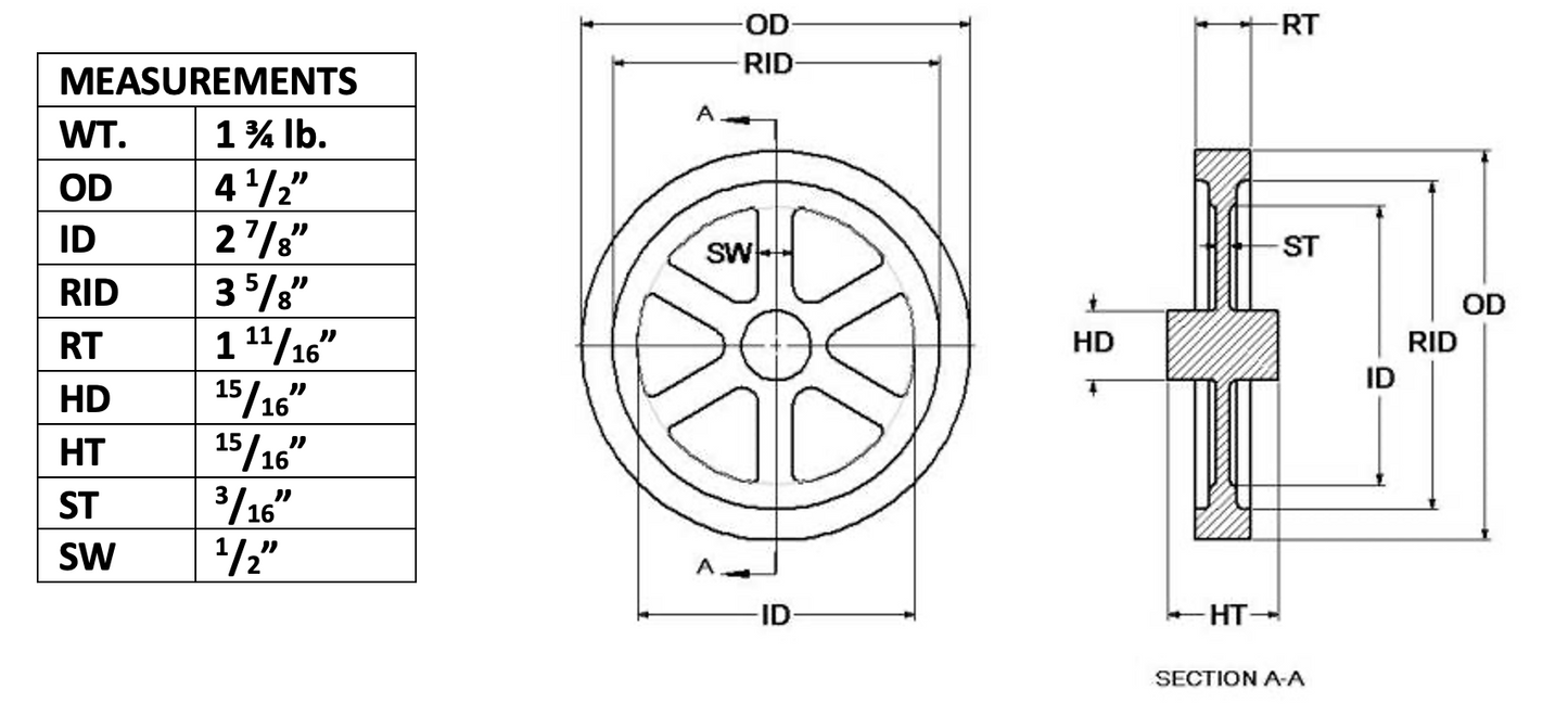 4¼" Flywheel 6-Spoke Straight - Olds