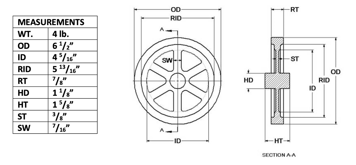 6¼" Flywheel  6-Spoke Curved