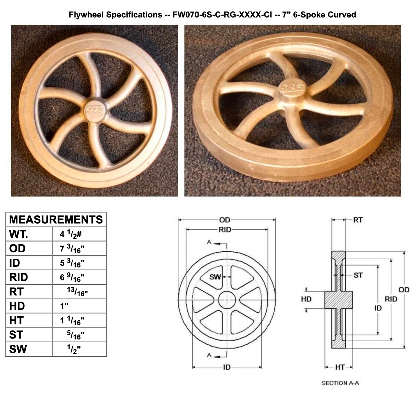 7" Flywheel 6-Spoke Curved