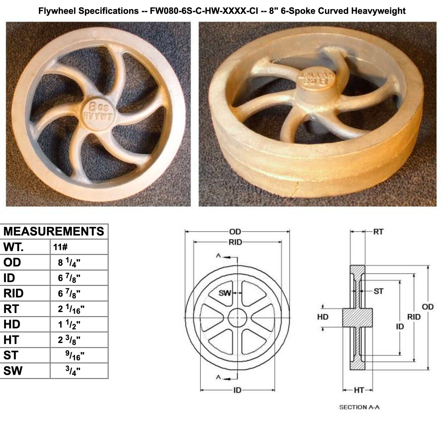 8" Flywheel 6-Spoke Curved (Heavyweight)