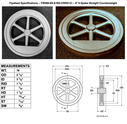 8" Flywheel 6-Spoke Straight (Counterweight)