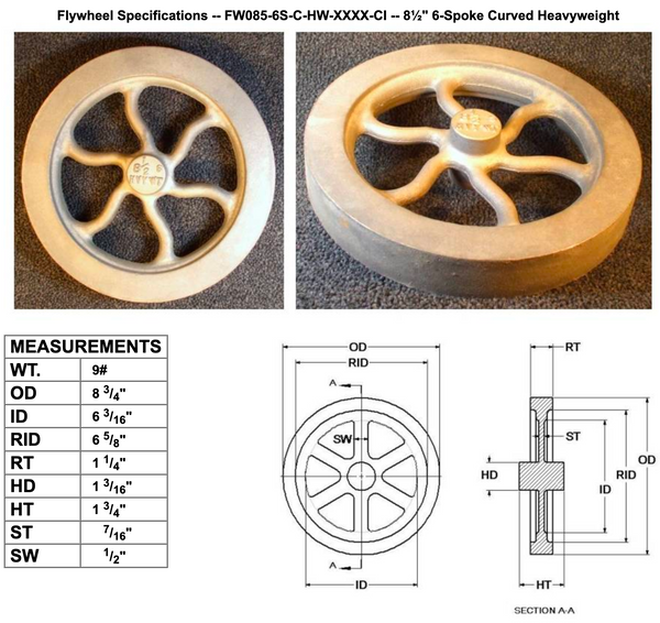 8½" Flywheel 6-Spoke Curved Heavyweight (Cretors)